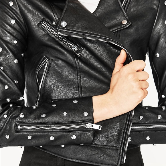 NWT Zara Faux Leather Studded Moto Biker Jacket - Picture 1 of 8
